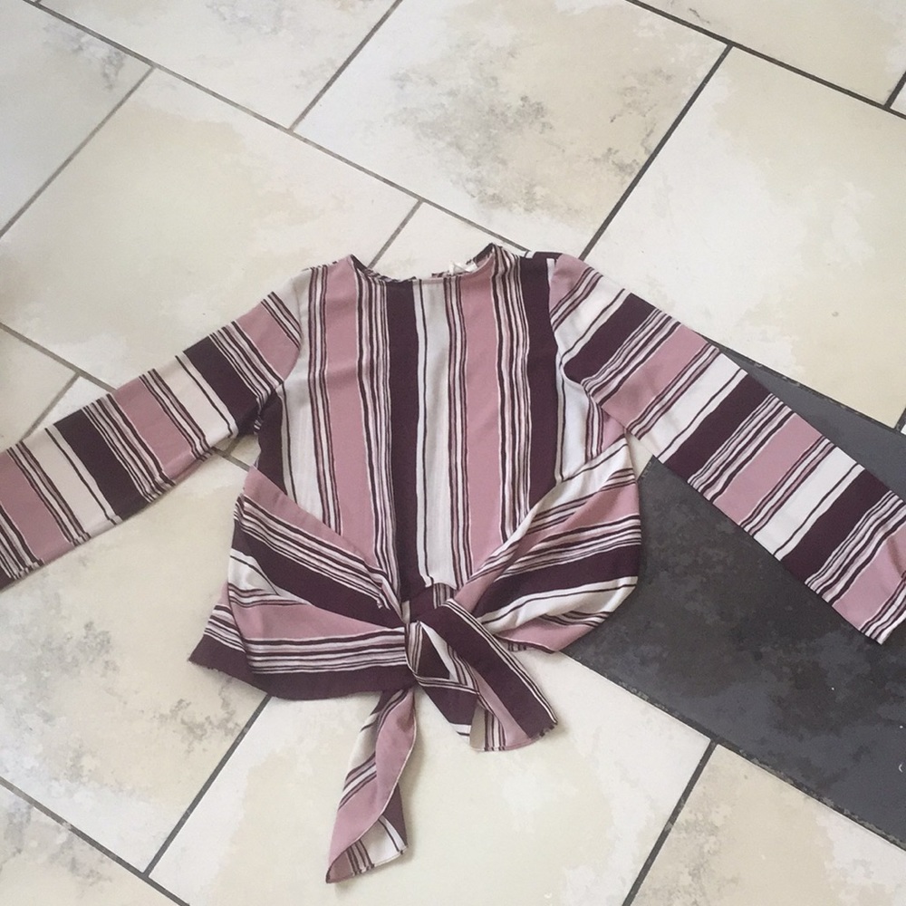 Striped tie-front top